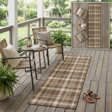 8' Runner Chocolate and Ivory Plaid Washable Non Skid Indoor Outdoor Runner Rug