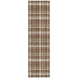 8' Runner Chocolate and Ivory Plaid Washable Non Skid Indoor Outdoor Runner Rug