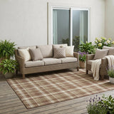 5' X 8' Chocolate and Ivory Plaid Washable Non Skid Indoor Outdoor Area Rug