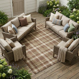 8' X 10' Chocolate and Ivory Plaid Washable Non Skid Indoor Outdoor Area Rug