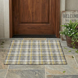 2' X 3' Gray Yellow and White Plaid Washable Non Skid Indoor Outdoor Area Rug