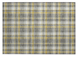 2' X 3' Gray Yellow and White Plaid Washable Non Skid Indoor Outdoor Area Rug