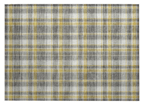2' X 3' Gray Yellow and White Plaid Washable Non Skid Indoor Outdoor Area Rug