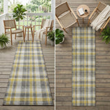 8' Runner Gray Yellow and White Plaid Washable Non Skid Indoor Outdoor Runner Rug