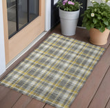 3' X 5' Gray Yellow And White Plaid Washable Indoor Outdoor Area Rug