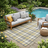 5' X 8' Gray Yellow and White Plaid Washable Non Skid Indoor Outdoor Area Rug
