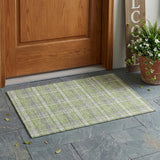 2' X 3' Green and Gray Plaid Washable Non Skid Indoor Outdoor Area Rug