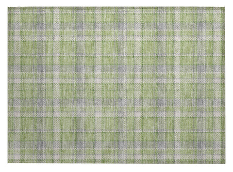 2' X 3' Green and Gray Plaid Washable Non Skid Indoor Outdoor Area Rug