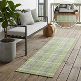 8' Runner Green and Gray Plaid Washable Non Skid Indoor Outdoor Runner Rug
