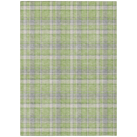 3' X 5' Green and Gray Plaid Washable Non Skid Indoor Outdoor Area Rug