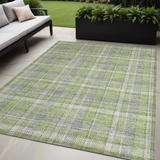 5' X 8' Green and Gray Plaid Washable Non Skid Indoor Outdoor Area Rug