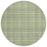 8' Round Green and Gray Round Plaid Washable Non Skid Indoor Outdoor Area Rug