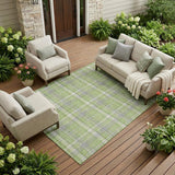 8' X 10' Green and Gray Plaid Washable Non Skid Indoor Outdoor Area Rug