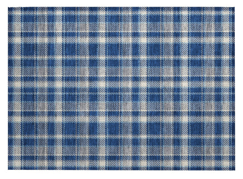 2' X 3' Navy and Ivory Plaid Washable Non Skid Indoor Outdoor Area Rug
