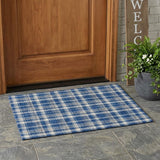 2' X 3' Navy and Ivory Plaid Washable Non Skid Indoor Outdoor Area Rug