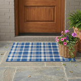3' X 5' Navy and Ivory Plaid Washable Non Skid Indoor Outdoor Area Rug