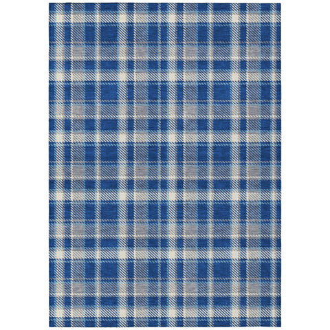 3' X 5' Navy and Ivory Plaid Washable Non Skid Indoor Outdoor Area Rug