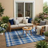 5' X 8' Navy and Ivory Plaid Washable Non Skid Indoor Outdoor Area Rug