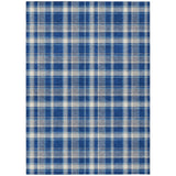 5' X 8' Navy and Ivory Plaid Washable Non Skid Indoor Outdoor Area Rug