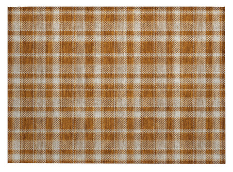 2' X 3' Orange and Ivory Plaid Washable Non Skid Indoor Outdoor Area Rug