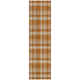 8' Runner Orange and Ivory Plaid Washable Non Skid Indoor Outdoor Runner Rug