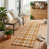 8' Runner Orange and Ivory Plaid Washable Non Skid Indoor Outdoor Runner Rug