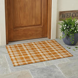 3' X 5' Orange And Ivory Plaid Washable Indoor Outdoor Area Rug
