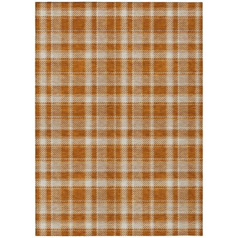 3' X 5' Orange And Ivory Plaid Washable Indoor Outdoor Area Rug