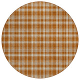 8' Round Orange and Ivory Round Plaid Washable Non Skid Indoor Outdoor Area Rug
