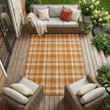 8' X 10' Orange and Ivory Plaid Washable Non Skid Indoor Outdoor Area Rug