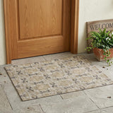 2' X 3' Beige and Gray Floral Medallion Washable Non Skid Indoor Outdoor Area Rug
