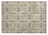 2' X 3' Beige and Gray Floral Medallion Washable Non Skid Indoor Outdoor Area Rug