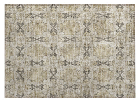 2' X 3' Beige and Gray Floral Medallion Washable Non Skid Indoor Outdoor Area Rug