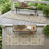 8' Runner Beige and Gray Floral Medallion Washable Non Skid Indoor Outdoor Runner Rug