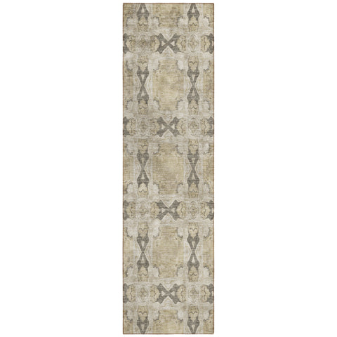 8' Runner Beige and Gray Floral Medallion Washable Non Skid Indoor Outdoor Runner Rug