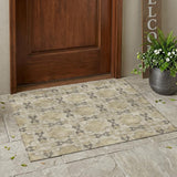 3' X 5' Beige and Gray Floral Medallion Washable Non Skid Indoor Outdoor Area Rug
