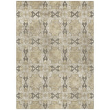 5' X 8' Beige and Gray Floral Medallion Washable Non Skid Indoor Outdoor Area Rug
