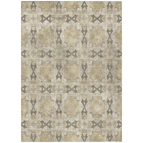 5' X 8' Beige and Gray Floral Medallion Washable Non Skid Indoor Outdoor Area Rug
