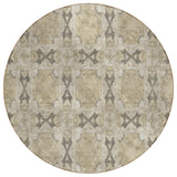 8' Beige And Gray Round Floral Medallion Washable Indoor Outdoor Area Rug