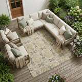 8' X 10' Beige and Gray Floral Medallion Washable Non Skid Indoor Outdoor Area Rug