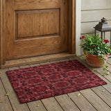 2' X 3' Burgundy and Black Floral Medallion Washable Non Skid Indoor Outdoor Area Rug