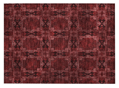 2' X 3' Burgundy and Black Floral Medallion Washable Non Skid Indoor Outdoor Area Rug