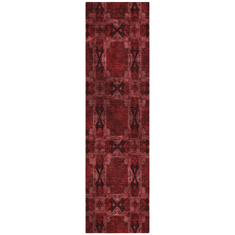 8' Burgundy And Black Floral Medallion Washable Indoor Outdoor Runner Rug