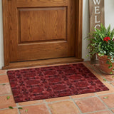 3' X 5' Burgundy And Black Floral Medallion Washable Indoor Outdoor Area Rug