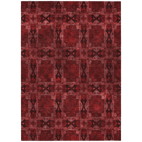 3' X 5' Burgundy And Black Floral Medallion Washable Indoor Outdoor Area Rug