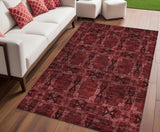 5' X 8' Burgundy and Black Floral Medallion Washable Non Skid Indoor Outdoor Area Rug