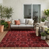 5' X 8' Burgundy and Black Floral Medallion Washable Non Skid Indoor Outdoor Area Rug