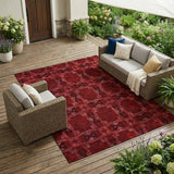 8' X 10' Burgundy and Black Floral Medallion Washable Non Skid Indoor Outdoor Area Rug