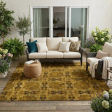 5' X 8' Chocolate Floral Medallion Washable Non Skid Indoor Outdoor Area Rug