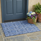 2' X 3' Denim Blue and Gray Floral Medallion Washable Non Skid Indoor Outdoor Area Rug